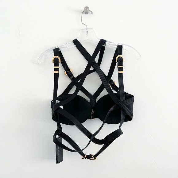 Versace Fall 2019 Runway Black Silk Satin Cage Bra Cropped Bondage Top 42 - Picture 12 of 15